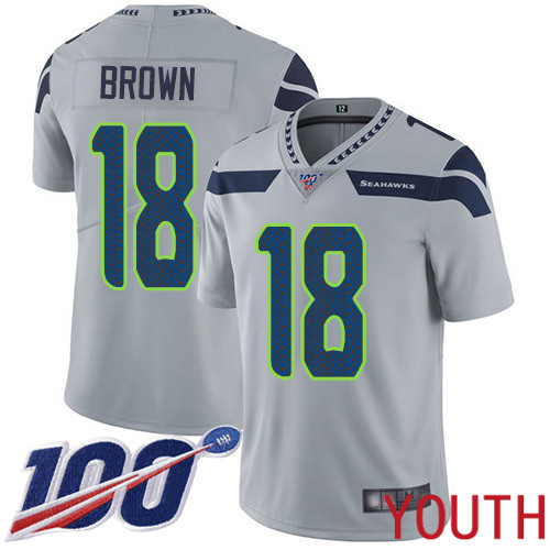 Seattle Seahawks Limited Grey Youth Jaron Brown Alternate Jersey NFL Football #18 100th Season Vapor Untouchable->youth nfl jersey->Youth Jersey